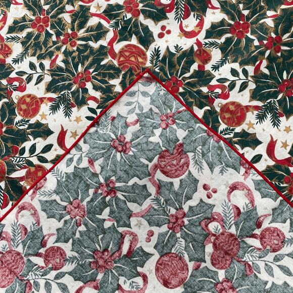 Christmas tablecloth cream red green holly & ornaments festive traditional cloth - Picture 7 of 8